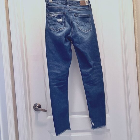 American Eagle Mom Jean-Stretch-Distressed-Skinny/Ankle Denim-Size 00-Blue/White - Picture 9 of 16